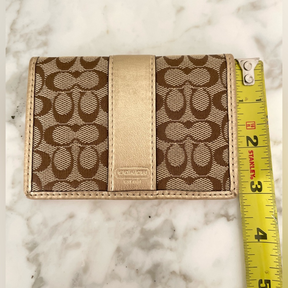 Vintage Coach Signature Card Case Wallet Khaki/Metallic Brown - Picture 8 of 13